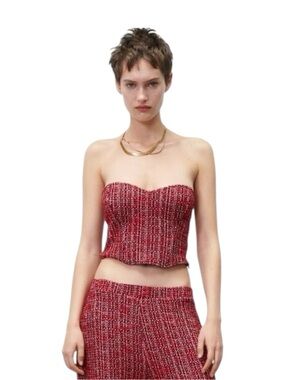 Zara Red and Black Tweed corset Top